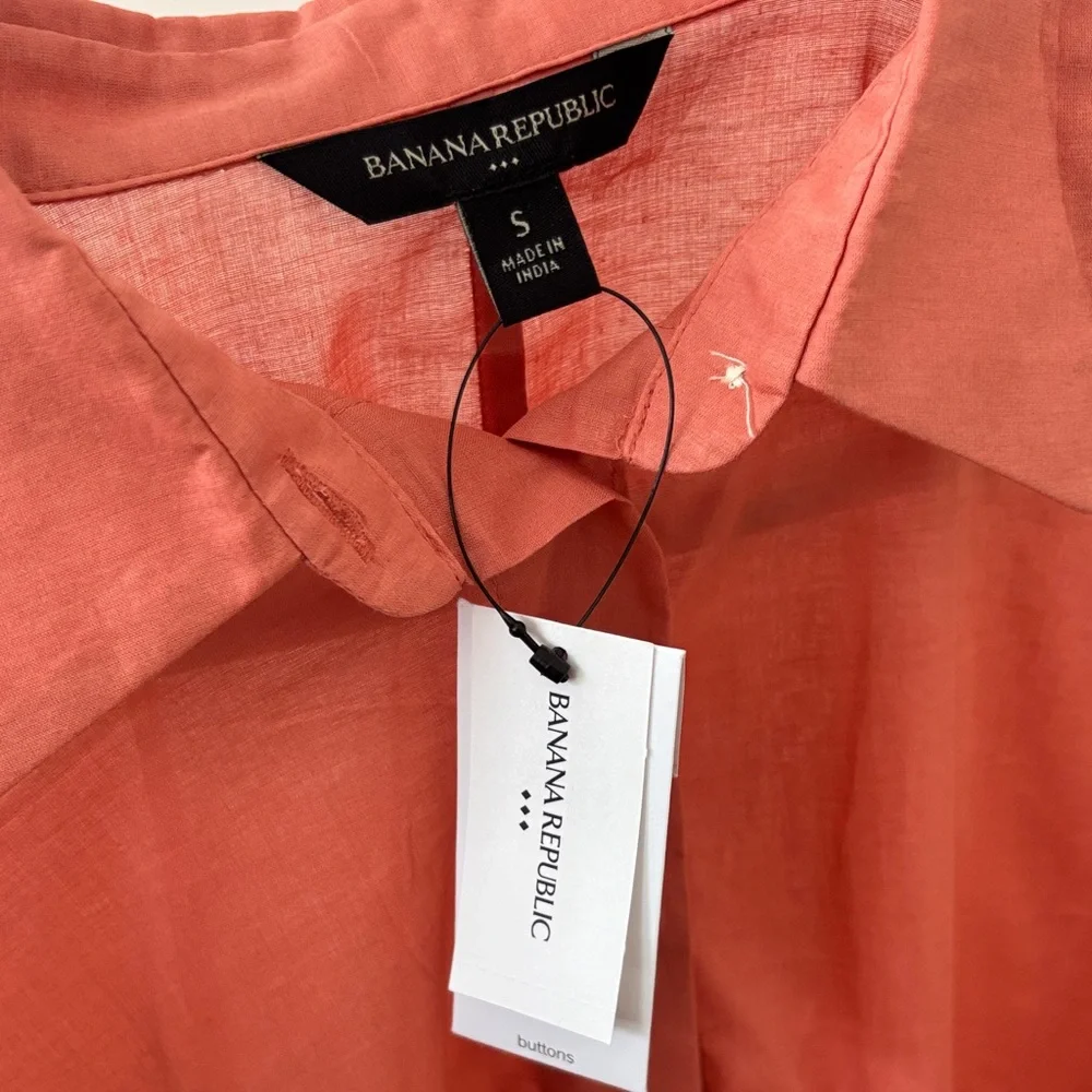 Banana Republic Coral Button-Front Puff Sleeve Blouse